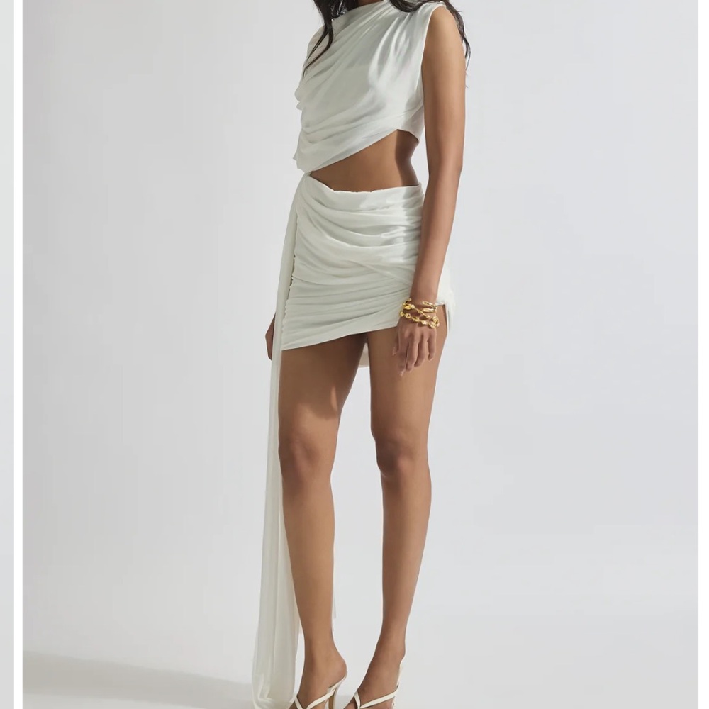 Draped Cutout Mini Dress in Ivory